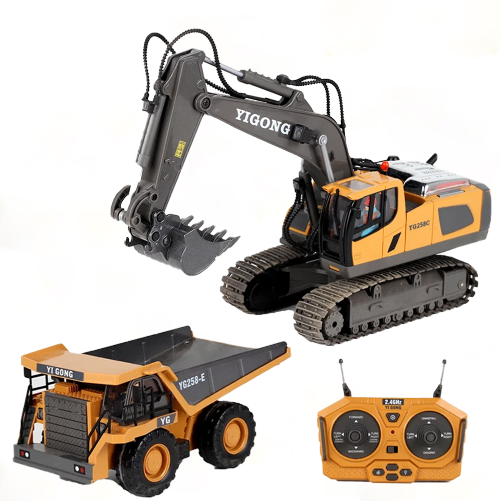 Model Kit Excavator - 4WD Alaşımlı RC Ekskavatör Buldozer Damperli