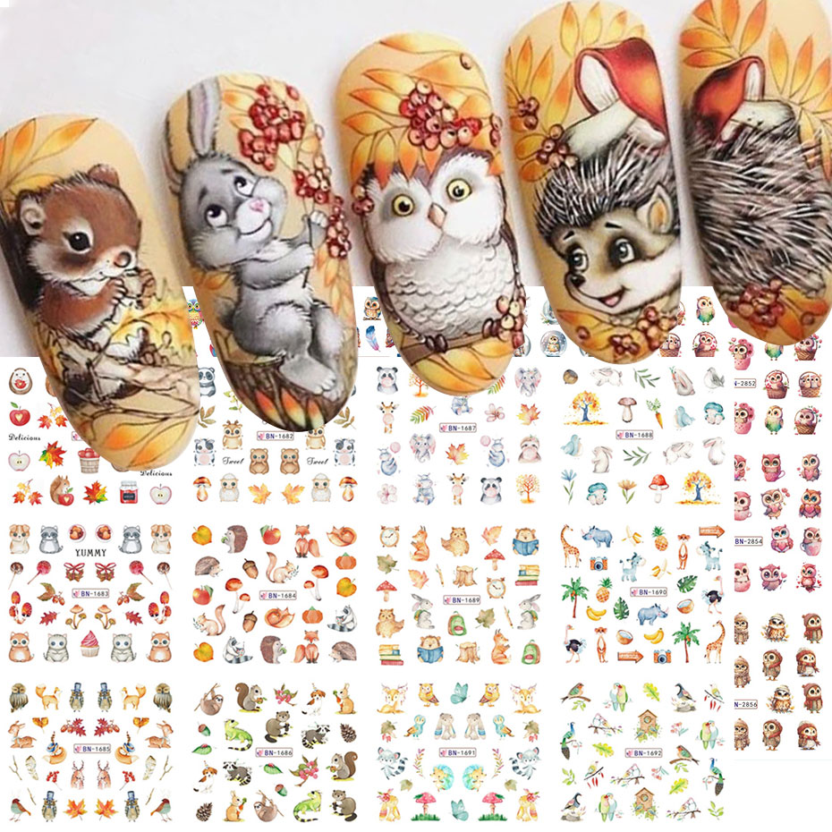 Waterslide Decal Paper - 12 Tasarım Sonbahar Hayvan Nail Art