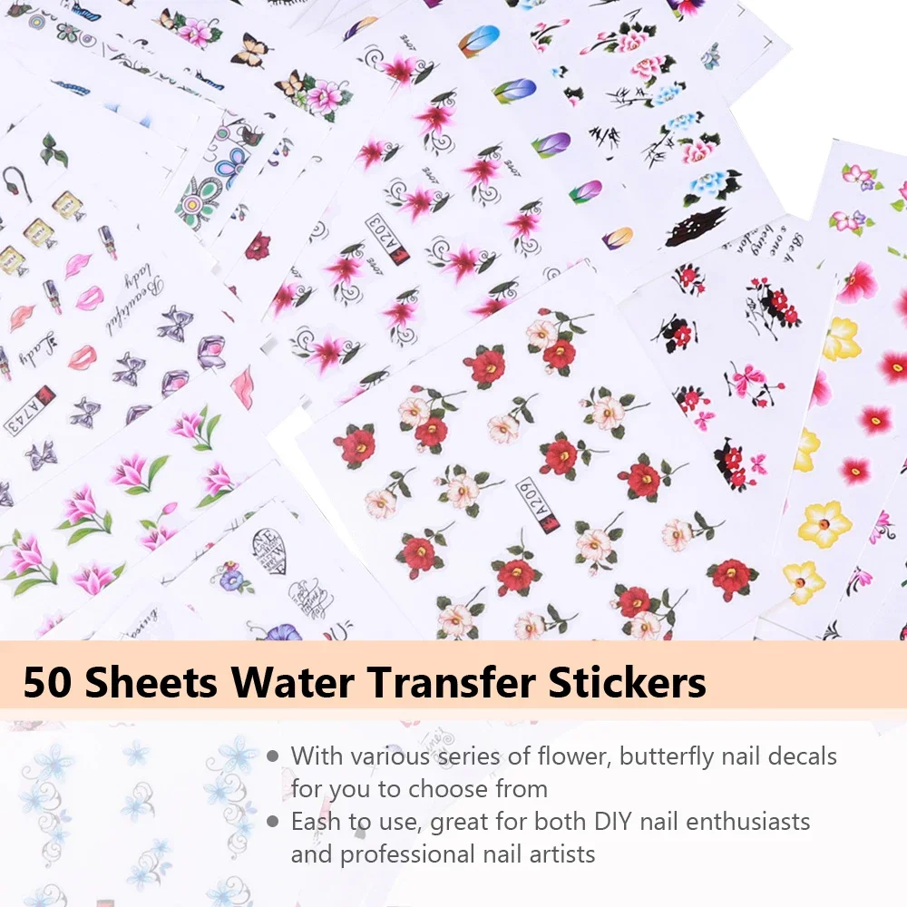 Waterslide Decal Paper - 50 Adet Tırnak Çıkartmaları Karışık Tasarımlar