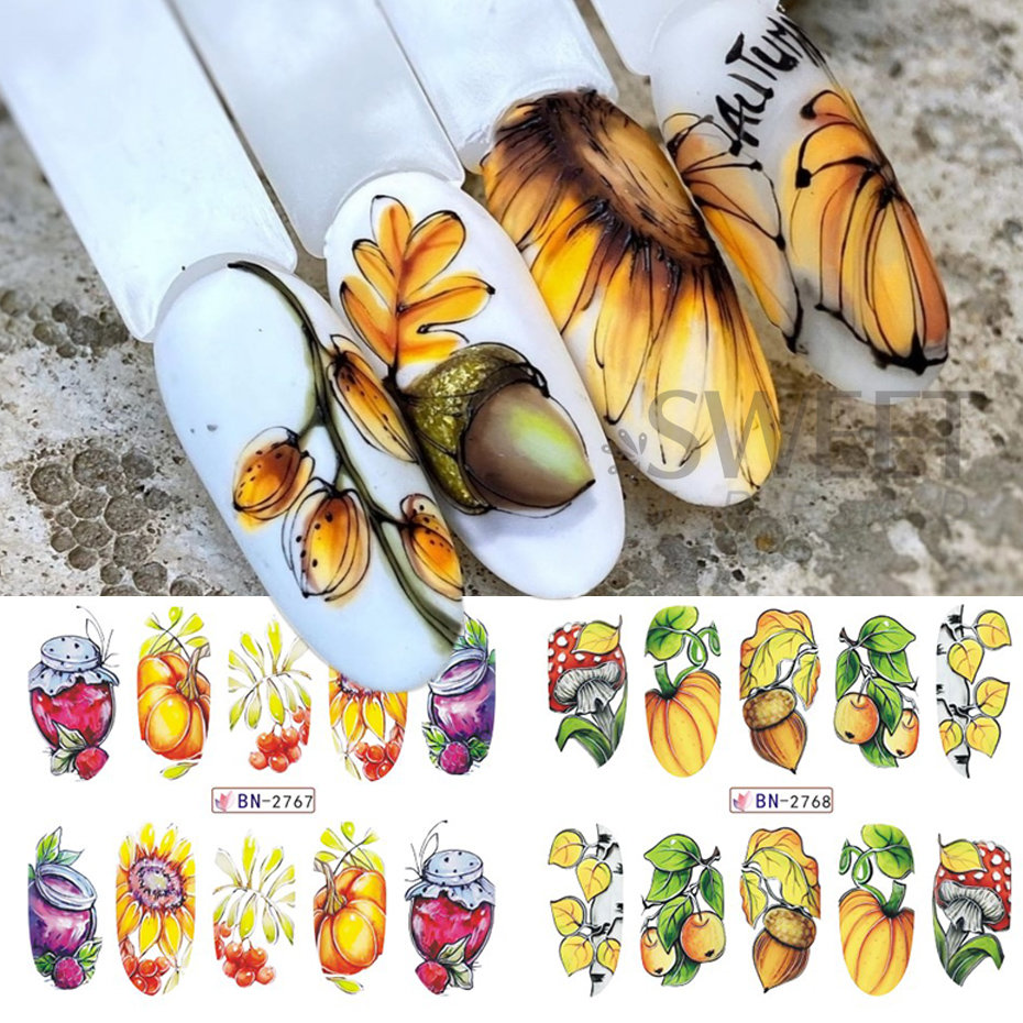 12 adet sonbahar tırnak çıkart - Waterslide Decal Paper incelemesi ve fiyatı
